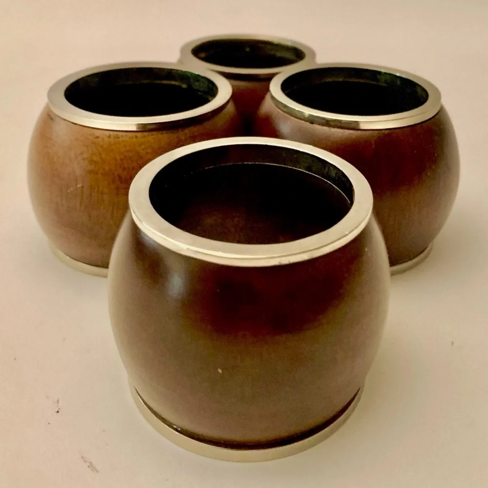 🍴 Lot 8 mango wood Williams-Sonoma Napkin Rings holders Brass Nickel NWT NIB WS